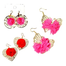 [109123] Aretes con Diseño de Flores y Aros Dorados Surtidos